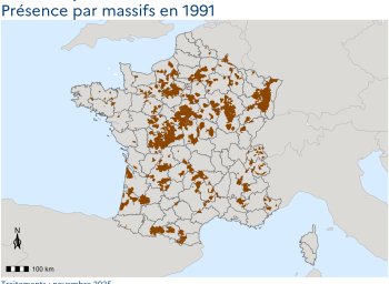 Carte de présence du Cerf élaphe en France en 1991