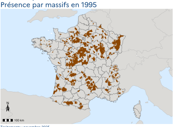 Carte de présence du Cerf élaphe en France en 1995