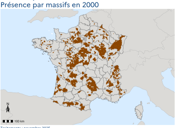 Carte de présence du Cerf élaphe en France en 2000