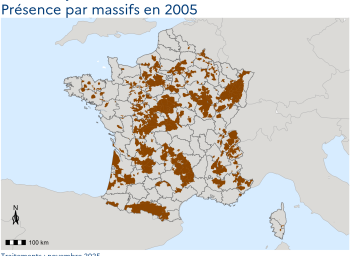 Carte de présence du Cerf élaphe en France en 2005