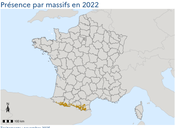 Carte de présence de l'Isard en France en 2022