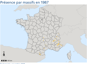 Carte de présence du Mouflon méditerranéen en France en 1987